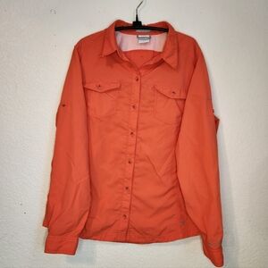 Columbia Insect Blocker Women's Orange Button-Up Shirt, Size XL